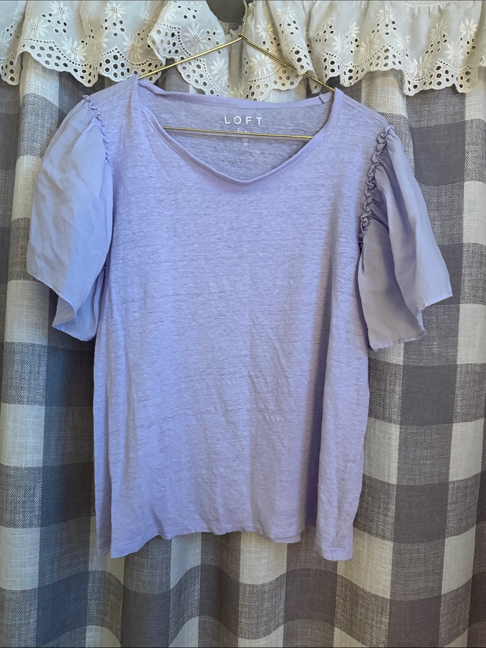 LOFT Lilac Ruffle Sleeve Short Sleeve Tee